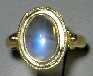 Gem Blue Moonstone 3.91ct Cabochon 18k Handmade Ring  