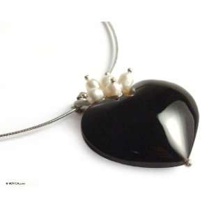    Pearl and obsidian heart necklace, Loves Conquest Jewelry