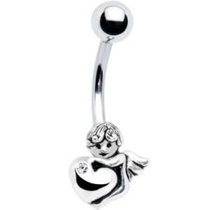  Silver 925 Clear Heart Guardian Angel Belly Ring MADE WITH 