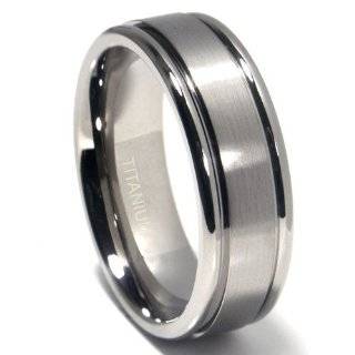 Titanium 8mm Matte Center Double Grooved Wedding Band Ring