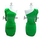 GREEN Puffed One Shoulder Mini Dress 3/4 Sleeve Sexy Short NEW Puffy L