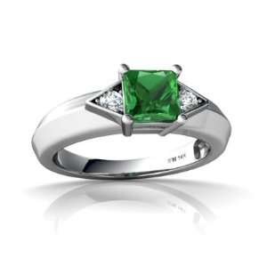    14K White Gold Square Created Emerald Ring Size 7.5 Jewelry