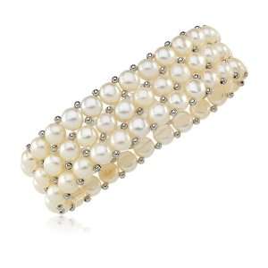    Freshwater White Cultured Button Pearl Bracelet in Silver Jewelry