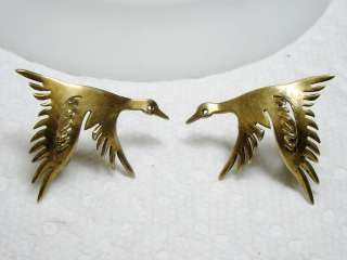 Vintage Brass Tone Sterling Hand Made GEESE IN FLIGHT Birds Clip 