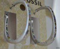 Fossil Sparkly Pastel Crystal Accent HOOP Earrings Silver Tone Multi 