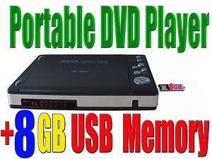 8GB USB flash stick+portable DVD player,CD/VCD/,DC12,Video/audio 