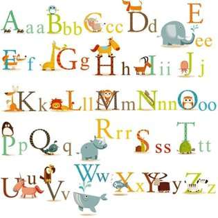 CC Animals Alphabet Baby Nursery Peel & Stick Wall Art Sticker Decals 