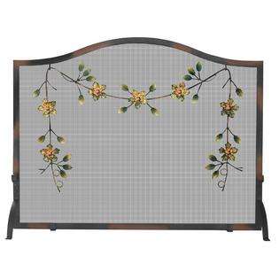   By UniFlame Single Panel Burnished Bronze Screen W/ Decorative Flowers