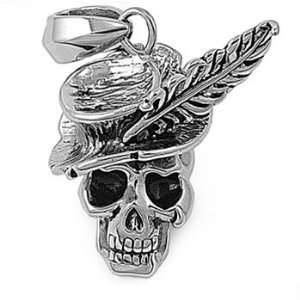    Stainless Steel Pendant   Skull with Feathered Hat Jewelry