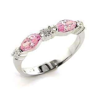  Sterling Silver Marquise Cut Pink CZ Band/Ring Jewelry