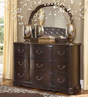   TRADITIONAL WOOD & LEATHER QUEEN KING SLEIGH BEDROOM SET FURNITURE