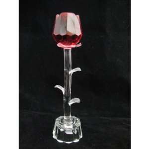  Red Crystal Rose Sculpture with 3 COLOR LED Lights Stand 