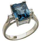Jewelrydays 14Kt White Gold London Blue Topaz and Diamond Ring