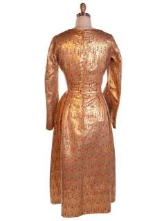 Vintage Liquid Gold Metallic Damask Evening Gown Custom 1940S 36 28 