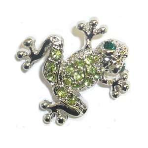  Silverplated & Green Crystal Frog Tac Pin Jewelry