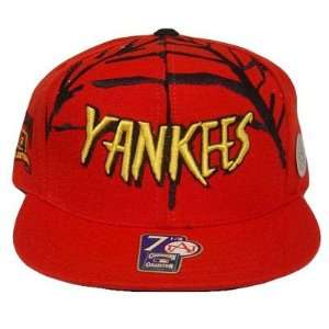 NY YANKEES FLAT BILL FITTED HAT SPIDERMAN RED WEB 7 3/8  