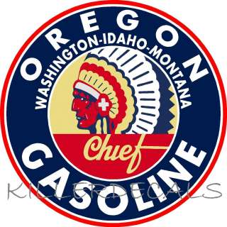 CHIEF OREGON GASOLINE DECAL GAS AND OIL FOR GAS PUMP, SIGN, WALL 