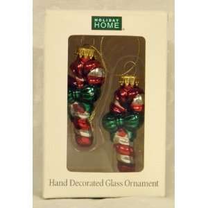  Candy Cane Hand Decorated Glass Hanging Christmas Ornament 