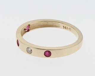 Natural Ruby Diamonds Solid 14k Yellow Gold Ring Stackable Band  