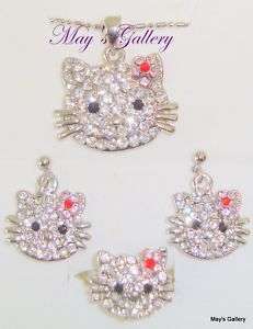 Hello Kitty Necklace Earrings Earring Ring Gift Set 4p  