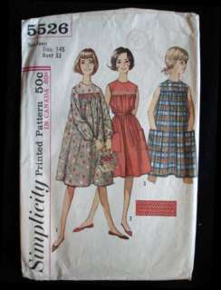 Vintage Sewing Pattern Simplicity #5526 Baby Doll Dress 1964  
