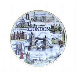   10Cm Historical London Collage Plates With Gold Rims