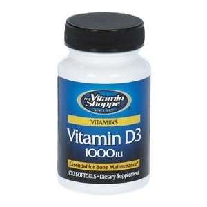  Vitamin Shoppe   Vitamin D3, 1000 IU, 100 softgels Health 