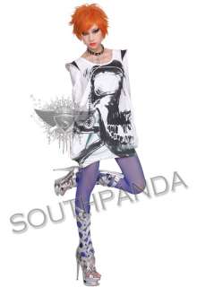 SC201 White Gothic Skull Stud T shirt Top Punk Ladies  