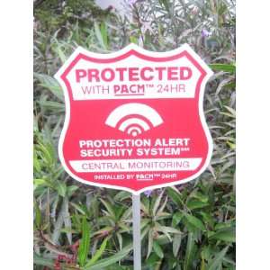   Sign RED BADGE PACM w Post & 6 Security Alarm STATIC CLING Stickers