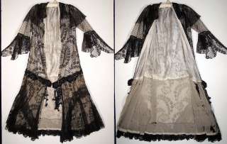 Edwardian Black Chantilly Lace Robe Dressing Gown VTG  