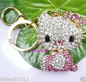   Hello Kitty Figure Keychain Crystal Bling Rhinestone Super Cute  