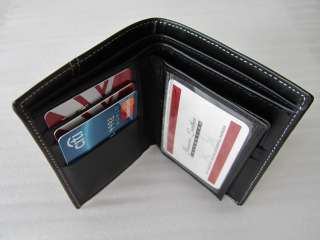 NEW★ Mens Black Bi fold Thin Wallet, 100% Genuine Leather 