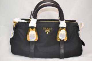   NWT BN1904 Top Handle Satchel Tessuto Leather Black Nylon Gold New Bag