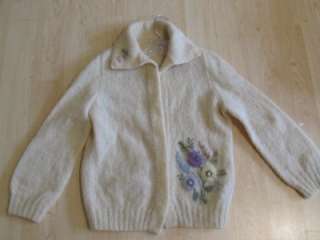 Vintage 1950s mohair embroidered wool floral cardigan sweater S M 