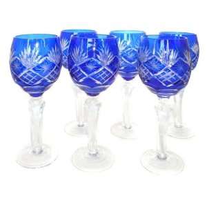 Italian Style Cut Glass Wine Goblet Glasses   Blue  