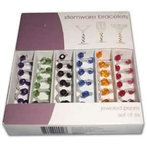 Multi Colored Stemware Bracelets Jeweled Pearls Set of Six  