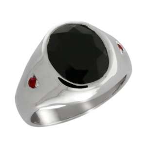  4.18 Ct Oval Black Onyx and Red Garnet Sterling Silver 
