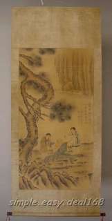 NICE OLD CHINESE SCROLL Calligraphy People Landscape  