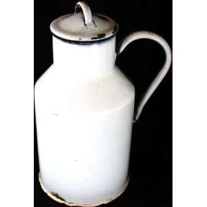    Vintage French White Enamel Milkcan Milk Can Vase 