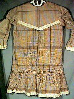 Antique Childs Edwardian Drop Waist Brown Check Dress  