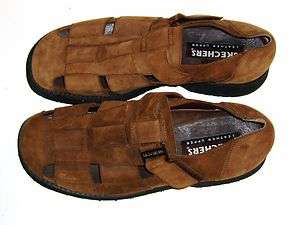 LN Mens Skechers 12 Brown Leather Top Buckle Sports Sandals Excellent 