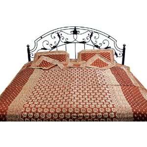  Brown Seven Piece Banarasi Designer Bedcover with Woven 
