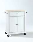 Crosley Natural Wood Top Portable Kitchen Cart/Island in White Finish