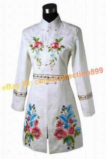 Chinese Woman Embroidery Long White Jacket/Coat/Outwear  