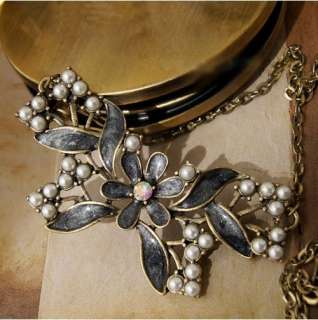 Vintage Unique Blue Butterfly Pearls Pendant Necklace  
