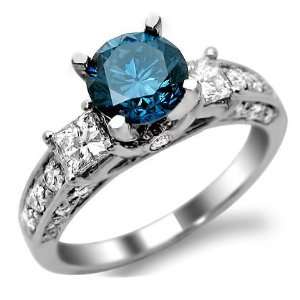   0ct Blue 3 Stone Round Diamond Engagement Ring 14k White Gold Jewelry