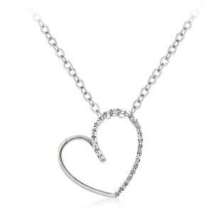 White Gold Rhodium Bonded to .925 Sterling Silver Heart Shape Pendant 