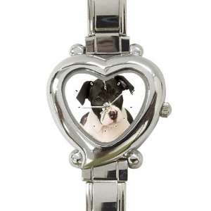 American Staffordshire Puppy Dog Heart Shaped Italian Charm Watch 