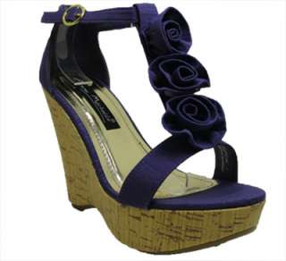 Anne Michelle Sandals Bright Purple Floral Wedge Peep Toe High Heels 