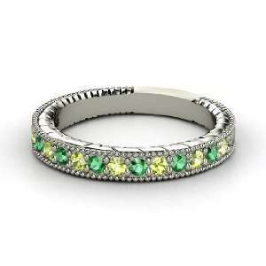    Victoria Band, 14K White Gold Ring with Peridot & Emerald Jewelry